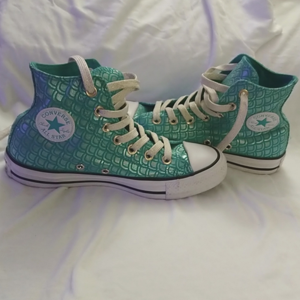 Teal mermaid converse high top